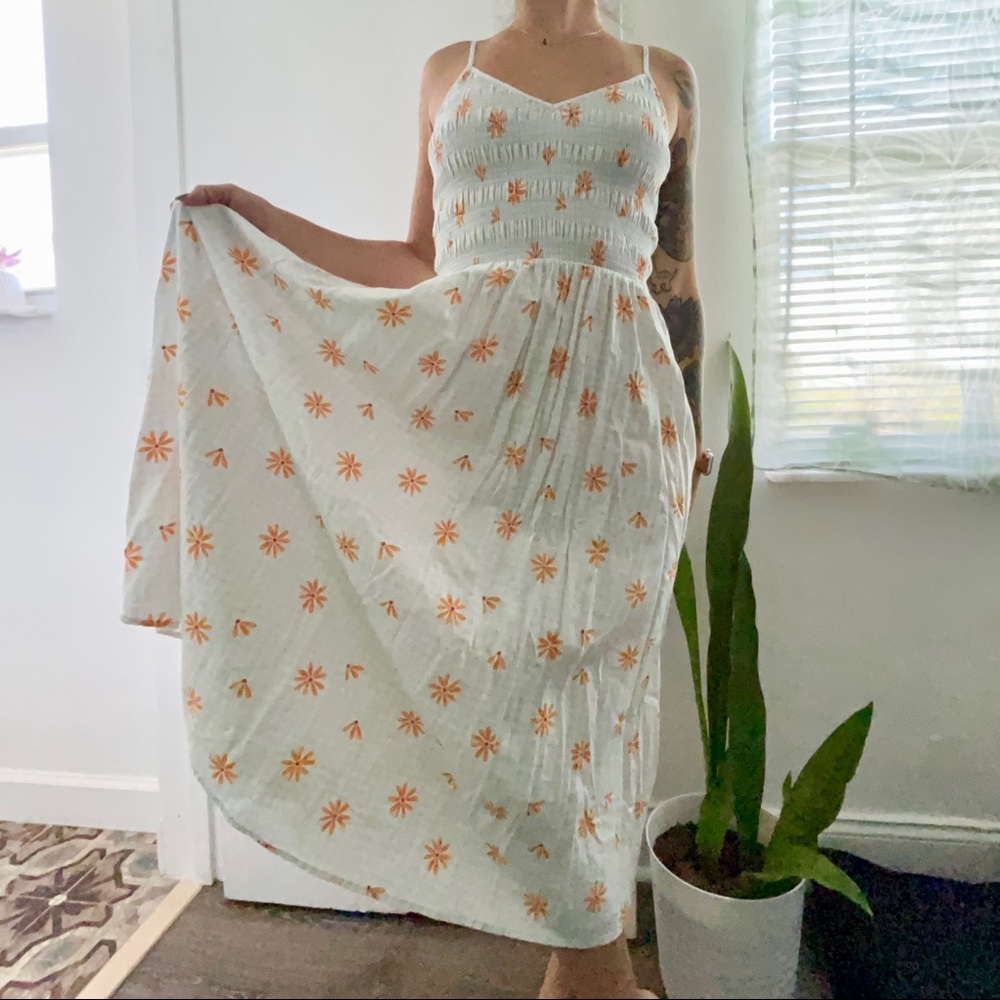 Urban Outfitters baby blue checkered orange daisy dress